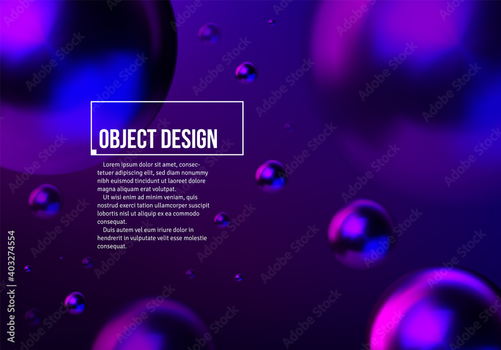 Aufkleber abstract background with neon shiny blue and purple balls flying in perspective for science and busi