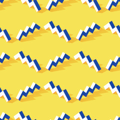 Seamless pattern with zigzag or steps shape on yellow background in modern dotted texture style