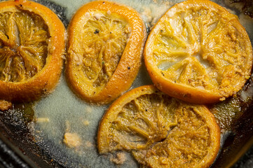 orange in greasy after frying in a frying pan