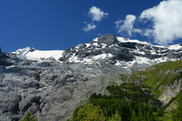 Mountain landscape along the road to Stelvio pass at summer