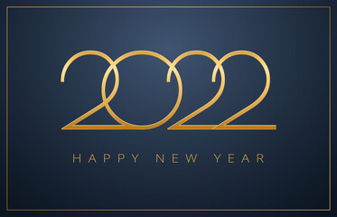 Fototapeta na wymiar 2022 Happy New Year elegant design - golden 2022 logo on elegant dark blue background - vector illustration