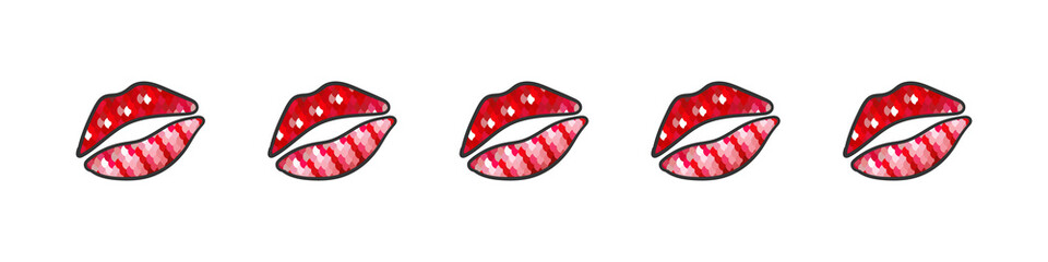 Lips icon set. Lips with glitter. Red glitter. Trendy design. Vector illustration