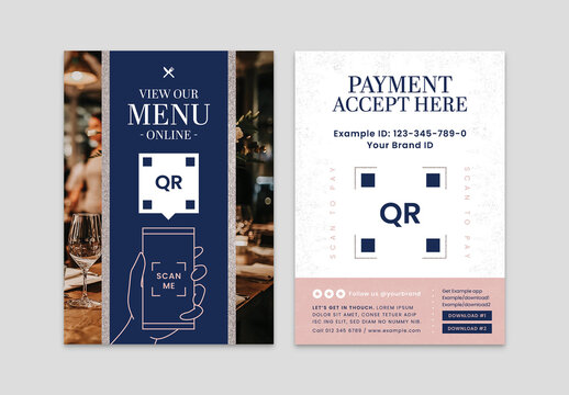 Restaurant Card Layout in Pink Blue