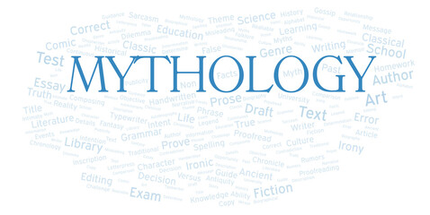 Mythology typography word cloud create with the text only
