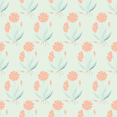 Floral Vector repeat seamless pattern with carnations. Small bouquets with blue flowers.