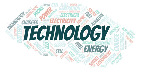 Technology typography word cloud create with the text only.