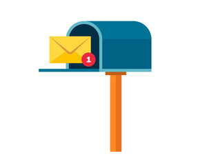 Mailbox with an envelope. New letter in the postbox. Receive a message flat illustration.