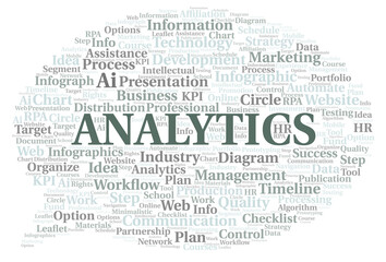 Analytics typography word cloud create with the text only.