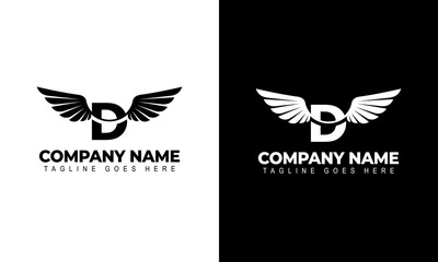 Letter D with wings. Template for logo, label, emblem, sign, stamp. Vector illustration.