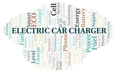 Electric Car Charger typography word cloud create with the text only.