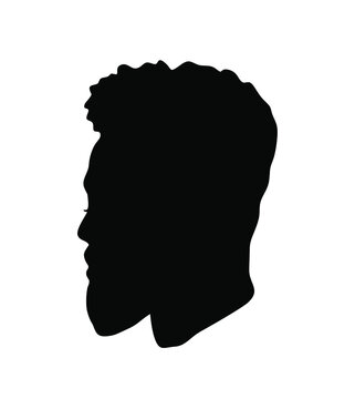A bearded man. Black African Afro American male portrait face vector silhouette of a hairstyle with curly hair and beard .Drawing of a human head profile isolated on white .Vinyl wall sticker decal.