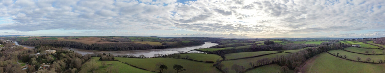 Obraz premium aerial view of the tresillian river in cornwall England uk 