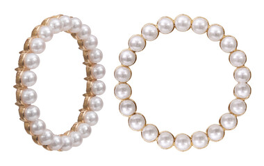 Golden frame with pearl for paintings, mirrors or photo in frontal and perspective view isolated on white background