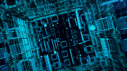 Wireframe structure electronic motion graphic with 3d rendering.