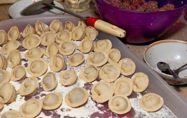 Cooking dumplings by hand in the kitchen