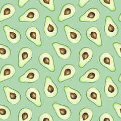 Watercolor avocado fruits on the green background