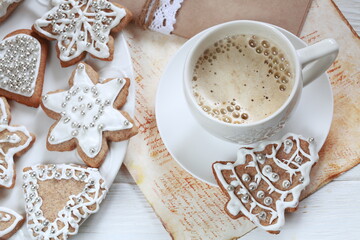 christmas cookies on a wooden table