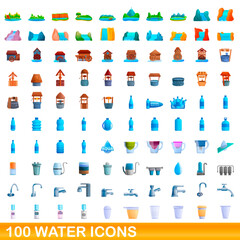 100 water icons set. Cartoon illustration of 100 water icons vector set isolated on white background