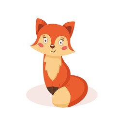 Hand drawn vector illustration of a cute funny fox. Isolated objects on white background. Concept children print. Woodland animal.Cute fox vector cartoon illustration