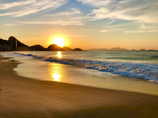 Sunrise at Copacabana Beach, Rio de Janeiro, Brazil.