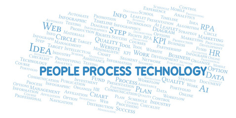 People Process Technology typography word cloud create with the text only.