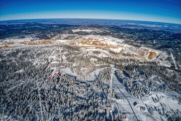 Fototapeta na wymiar Aerial View of popular Ski Slope on Terry Peak in South Dakota Black Hills