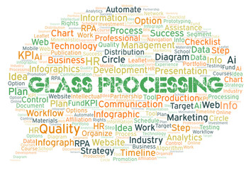 Glass Processing typography word cloud create with the text only.