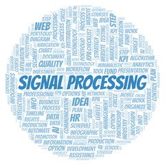 Signal Processing typography word cloud create with the text only.