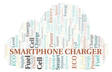 Smartphone Charger typography word cloud create with the text only.
