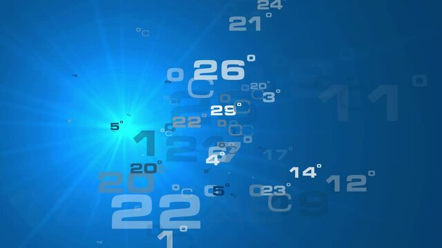 2d animation Numbers for weather forecast on blue background