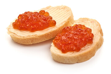 Sandwiches with delicious caviar, isolated on white background