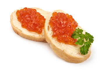 Sandwiches with delicious caviar, isolated on white background