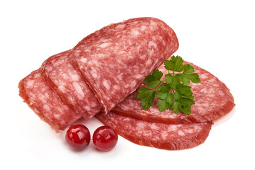 Salami sausage, isolated on white background