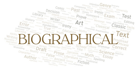 Biographical typography word cloud create with the text only