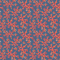 red corals seamless pattern on a blue background. illustration watercolor hand painted