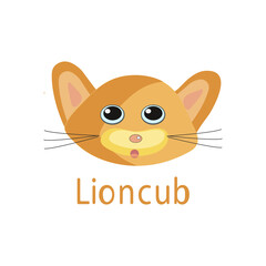 Cartoon head of a lion cub on a white background