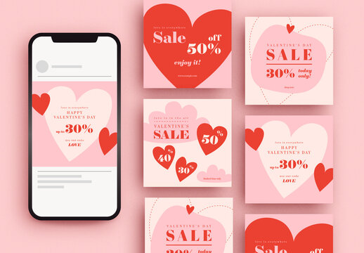 Valentine's Day Sale Social Media Post Layouts