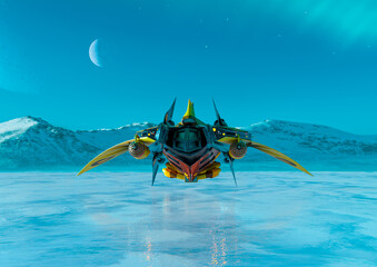 alien space ship is landed on ice