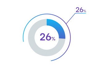 26 percents pie chart infographic elements. 26% percentage infographic circle icons for download, illustration, business, web design