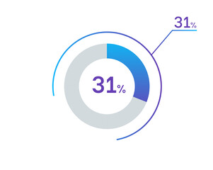 31 percents pie chart infographic elements. 31% percentage infographic circle icons for download, illustration, business, web design