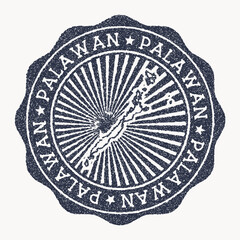 Palawan stamp. Travel rubber stamp with the name and map of the island, vector illustration. Can be used as insignia, logotype, label, sticker or badge of Palawan.