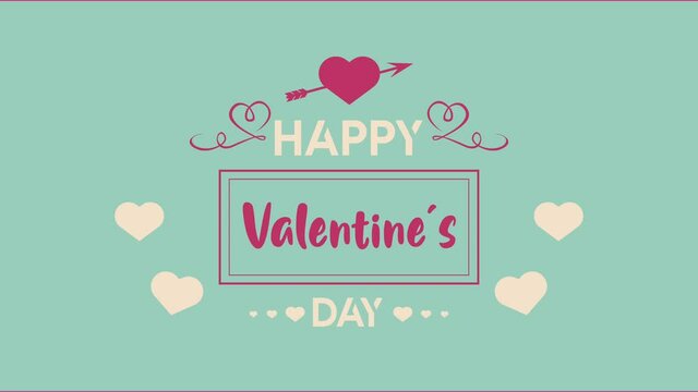happy valentines day lettering in card with arrow and heart