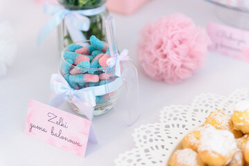 Tasty bubble gum jellies on a wedding candy bar