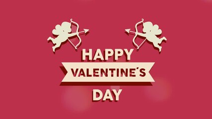 happy valentines day lettering in card with cupid angels