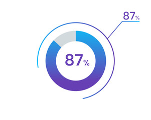 87 percents pie chart infographic elements. 87% percentage infographic circle icons for download, illustration, business, web design