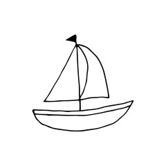 Doodle ship. hand drawn of a ship isolated on a white background. Vector illustration sticker, icon, design element