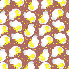 Scrambled eggs on a brown background with spreading yolk