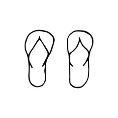 Doodle beach slippers. hand drawn of a  beach slippers isolated on a white background. Vector illustration sticker, icon, design element