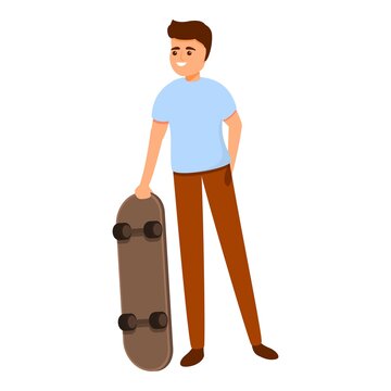 Smiling boy skateboarding icon. Cartoon of smiling boy skateboarding vector icon for web design isolated on white background