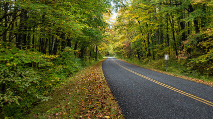 Obraz premium Roadway Meandering Through the Autumn Appalachian Mountains Along the Blue Ridge Parkway